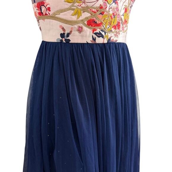 Moulinette Soeurs Anthropologie Fairy Whimsigoth Navy Tulle Embroidered Dress 0 - Picture 3 of 15